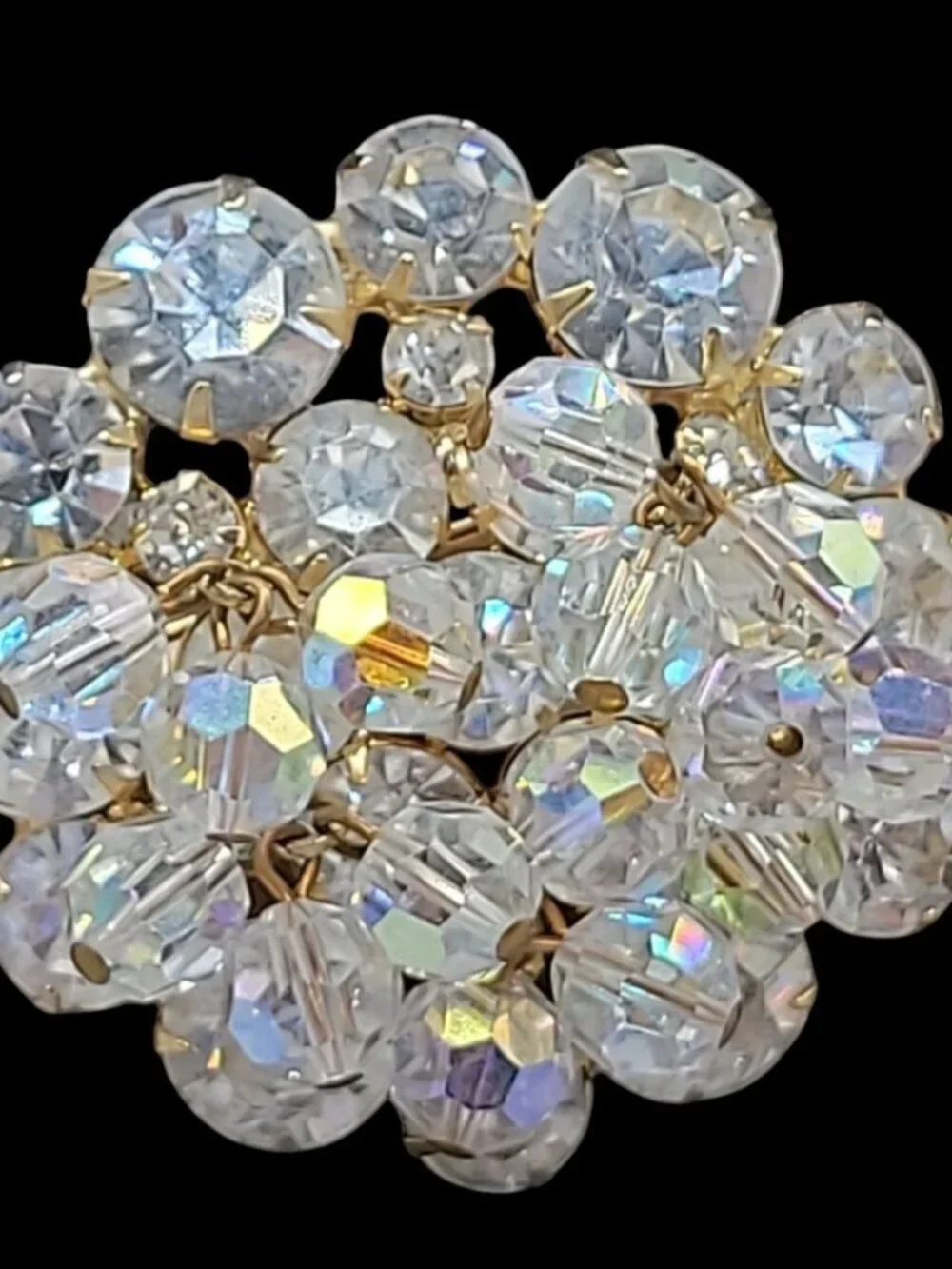 Vintage Juliana Brooch D&E Cha Cha Brooch AB Rhinestone Dangling Beads Gold Tone